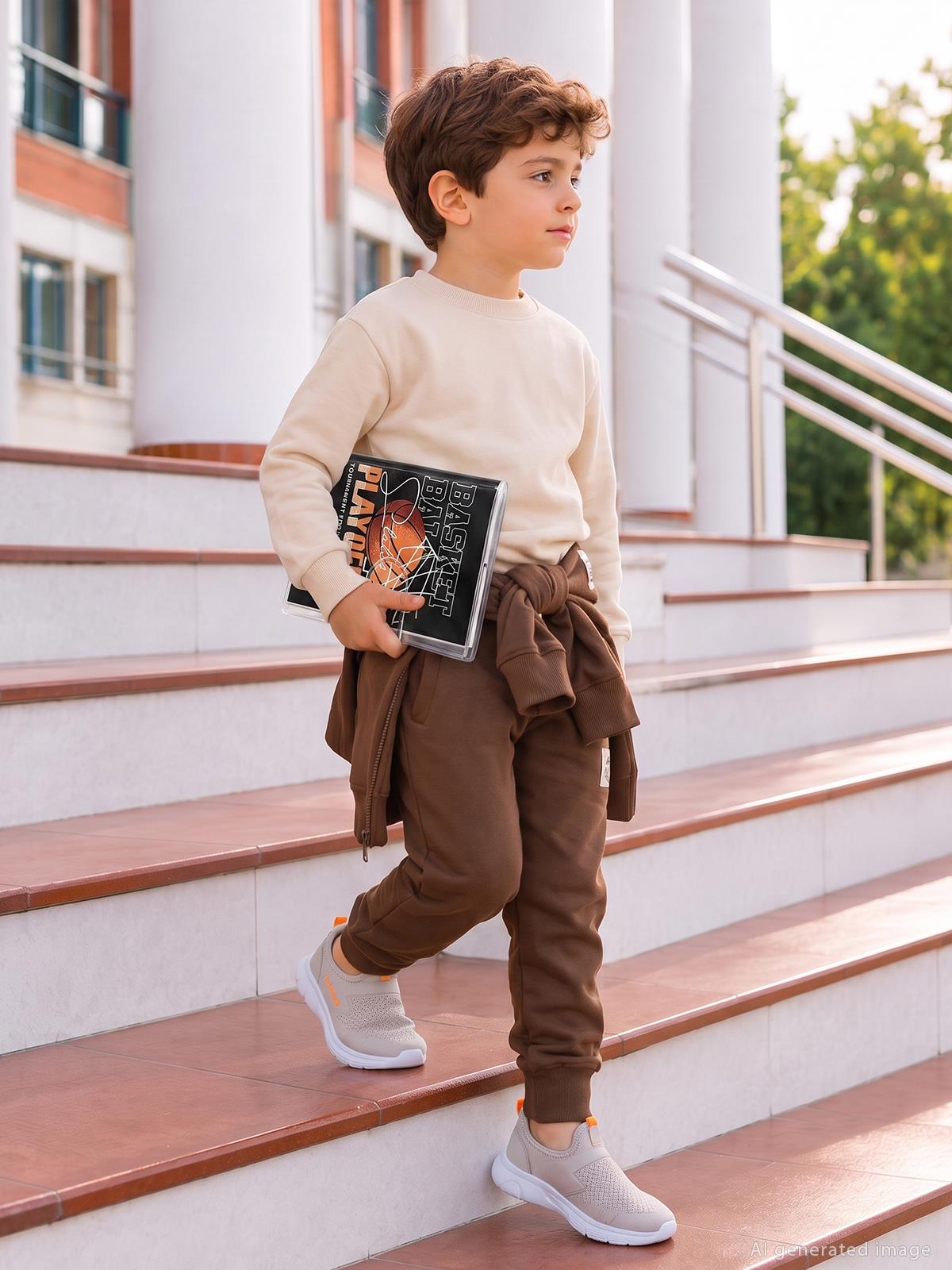 Civil Boys Erkek Çocuk Basic Eşofman Altı | Fırçalı 2 İp | Okul Kreş ve Günlük Kullanım - Kahverengi