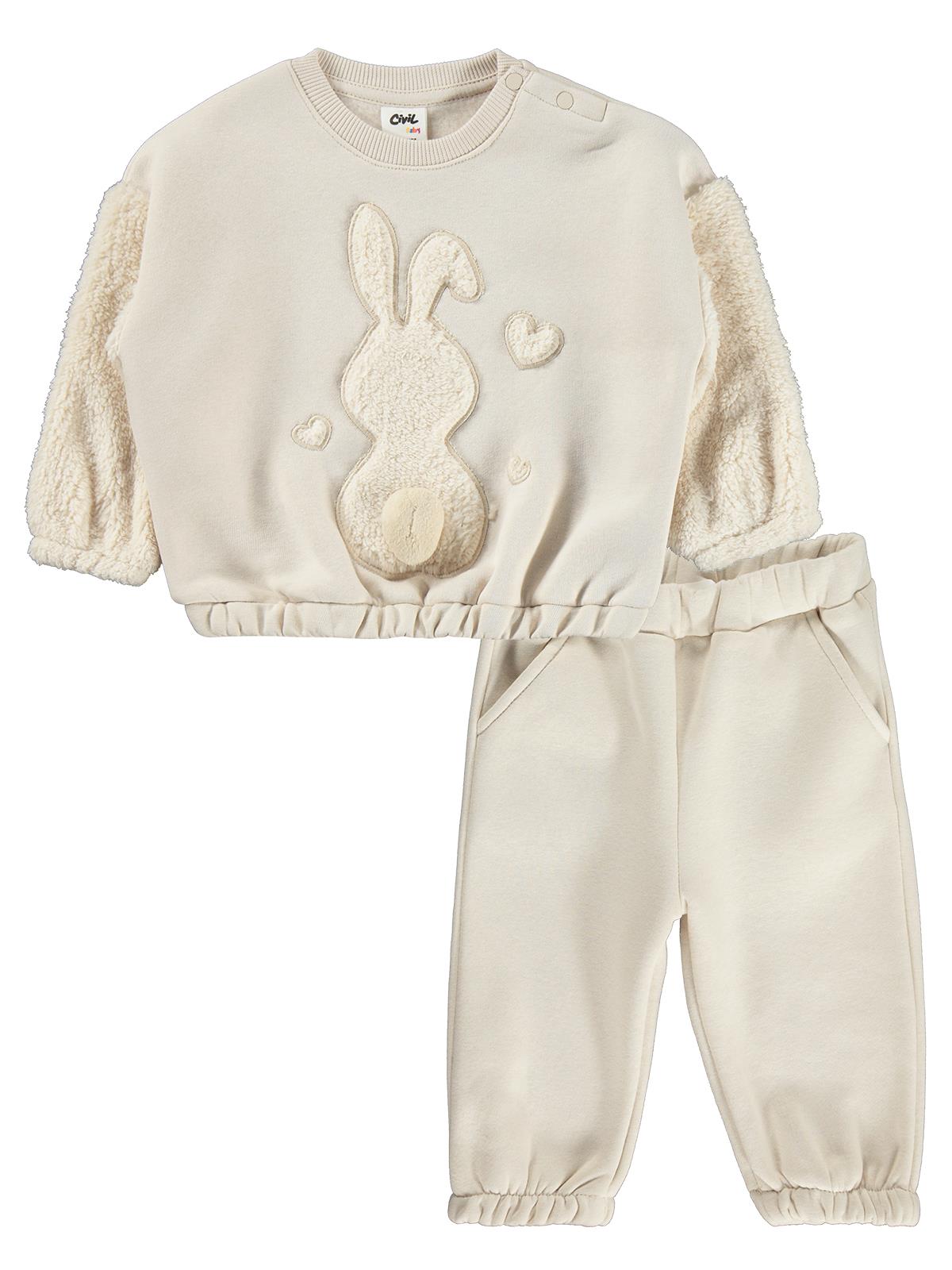 Civil Baby Tavşan Velsoft Aplike Garnili 6-18 Ay Takım - Bej