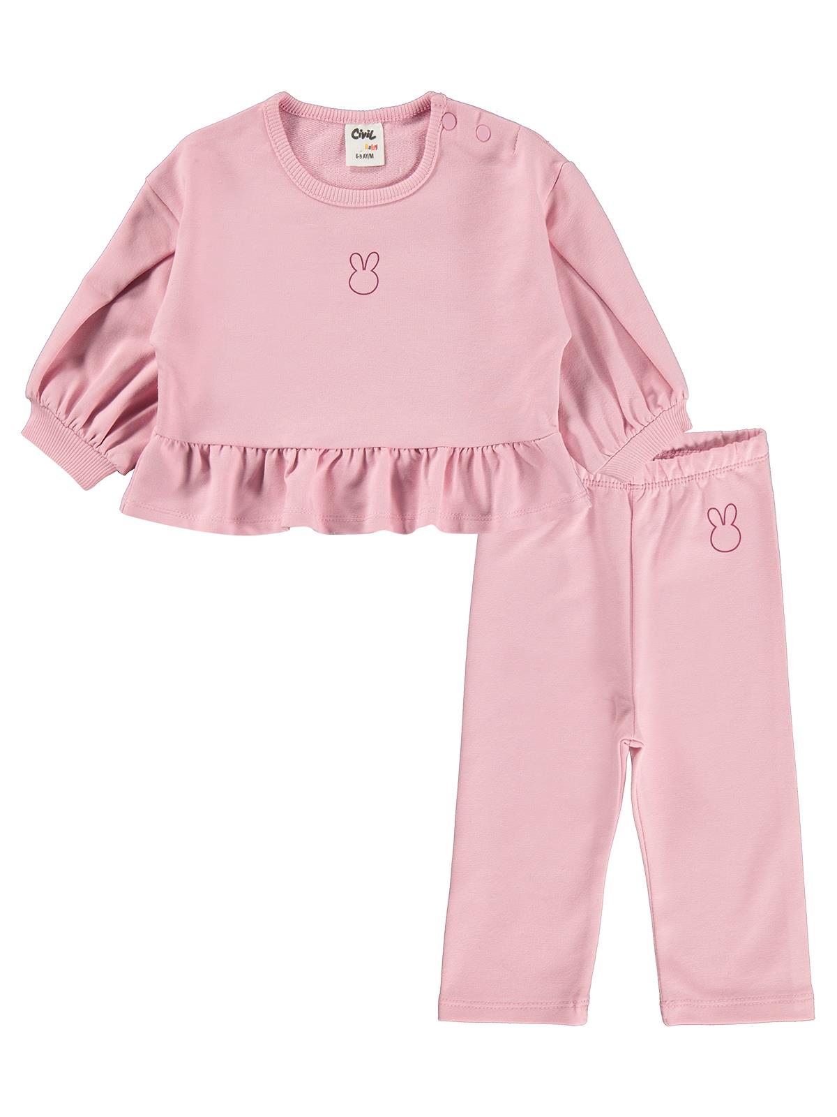 Civil Baby Tavşan Baskılı Fırfırlı 6-18 Ay Takım - Pembe