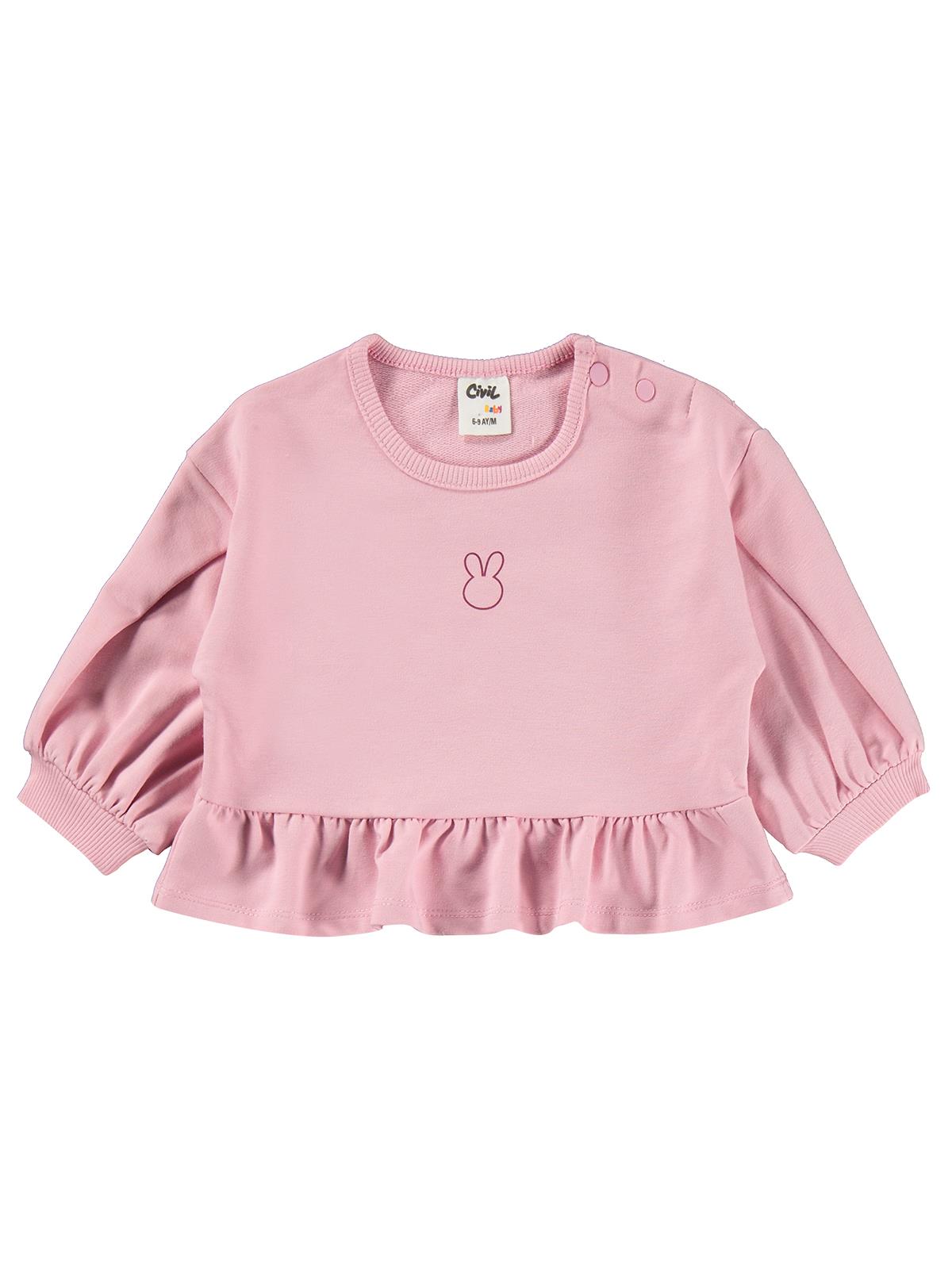 Civil Baby Tavşan Baskılı Fırfırlı 6-18 Ay Takım - Pembe