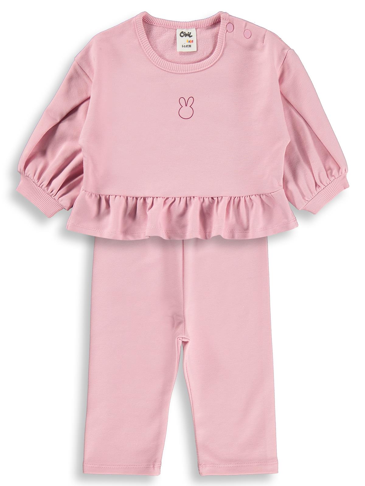 Civil Baby Tavşan Baskılı Fırfırlı 6-18 Ay Takım - Pembe