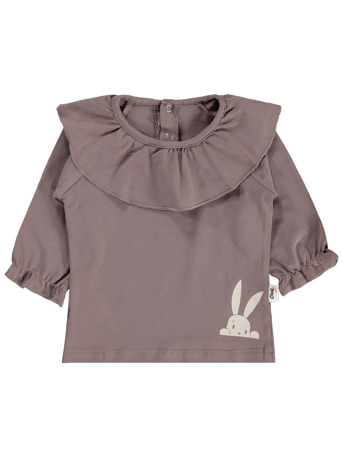 Civil Baby Tavşan Baskılı Kolu Büzgülü 6-18 Ay Sweatshirt - Kahverengi