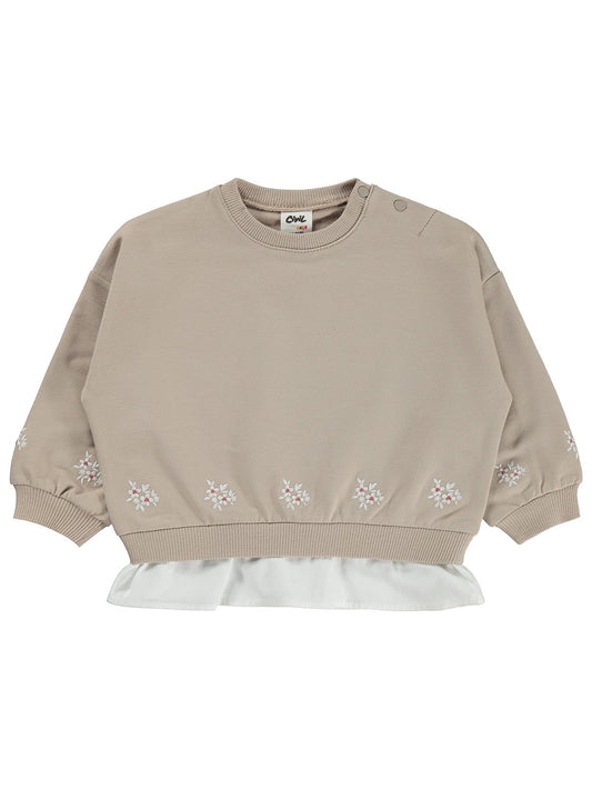Civil Baby Garni Çiçek Nakışlı 6-18 Ay Sweatshirt - Bej