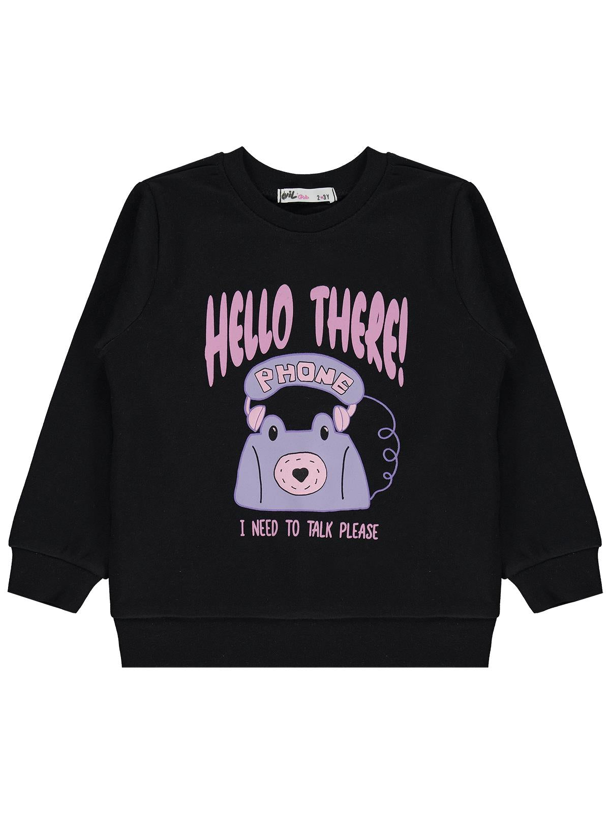 Civil Girls Telefon Baskılı 2-5 Yaş Sweatshirt  - Siyah
