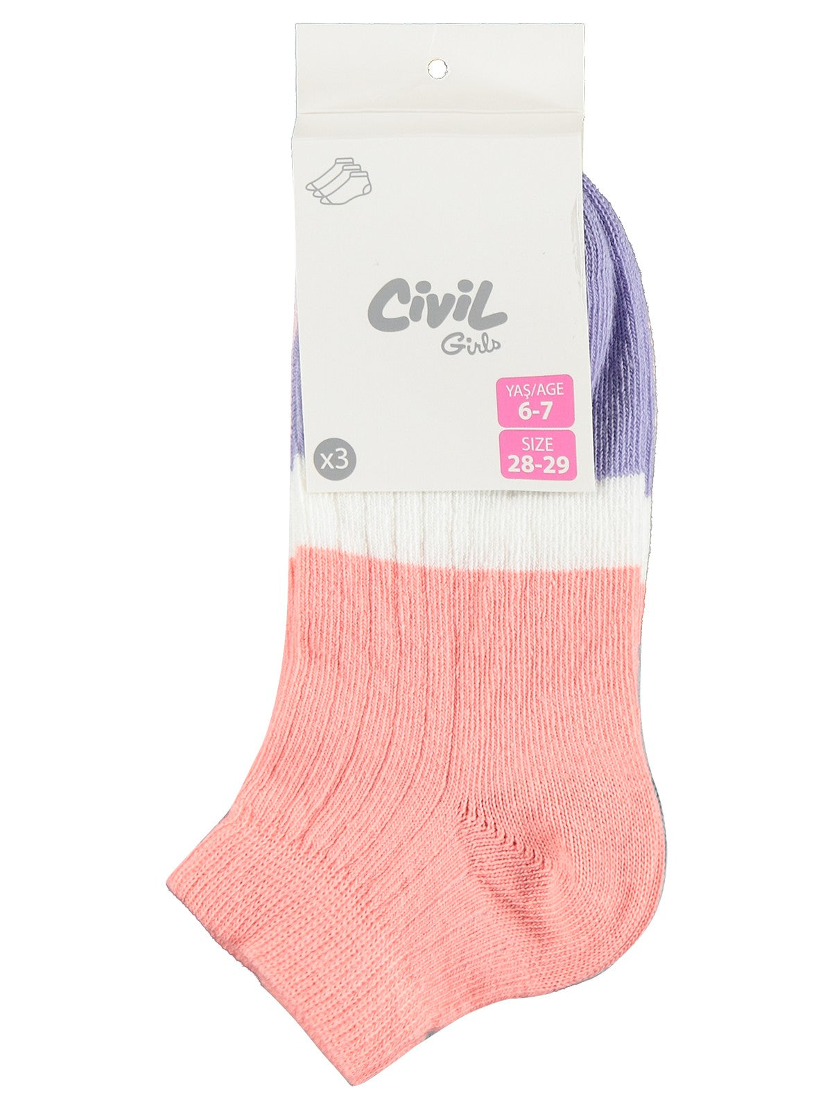 Civil Girls Clours 3'lü 2-12 Yaş Kız Çocuk Patik Çorap