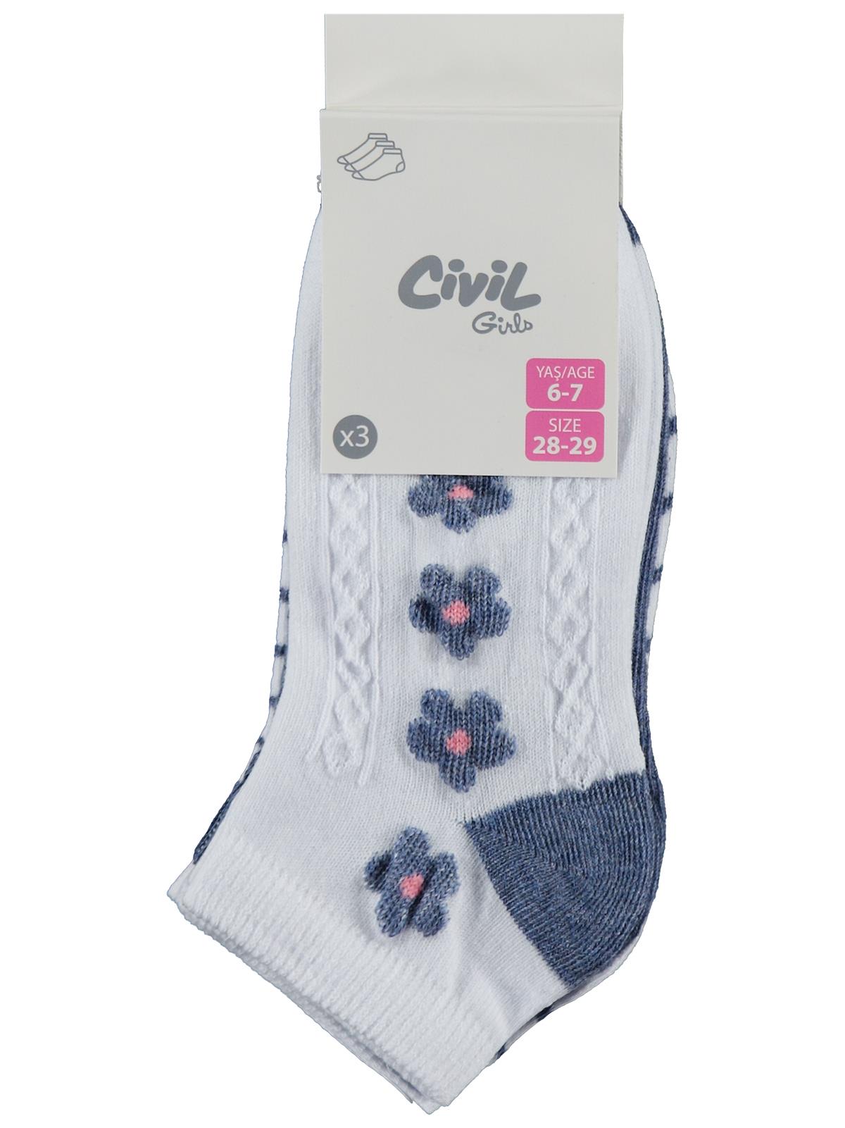 Civil Girls Flowers 3'lü 2-12 Yaş Kız Çocuk Patik Çorap