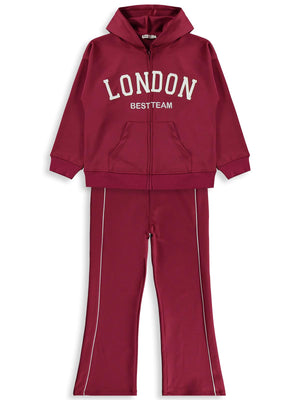 Civil Girls London Baskılı 10-13 Yaş Eşofman Takımı - Bordo