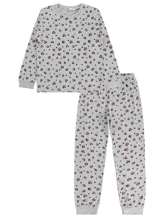 Civil Girls Kız Çocuk Leopar Pijama Takımı | Süprem Uzun Kol Bisiklet Yaka | Okul Kreş ve Günlük Kullanım - Gri