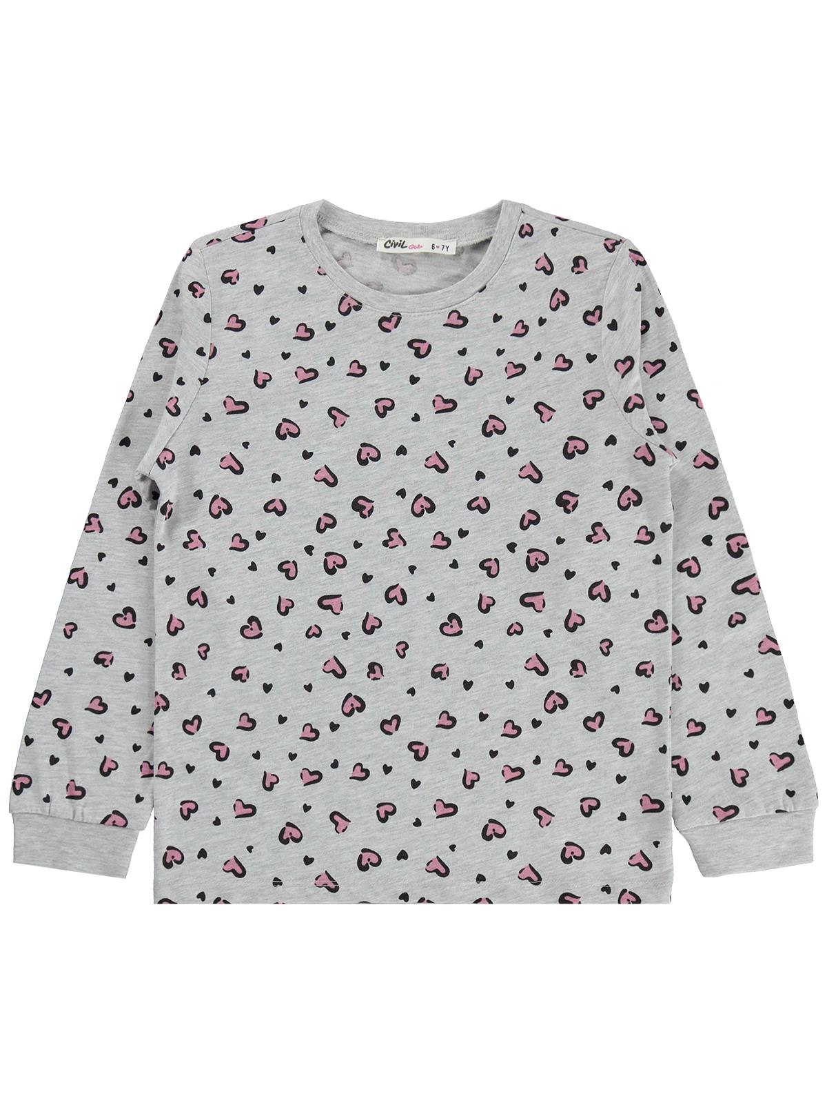 Civil Girls Kız Çocuk Leopar Pijama Takımı | Süprem Uzun Kol Bisiklet Yaka | Okul Kreş ve Günlük Kullanım - Gri