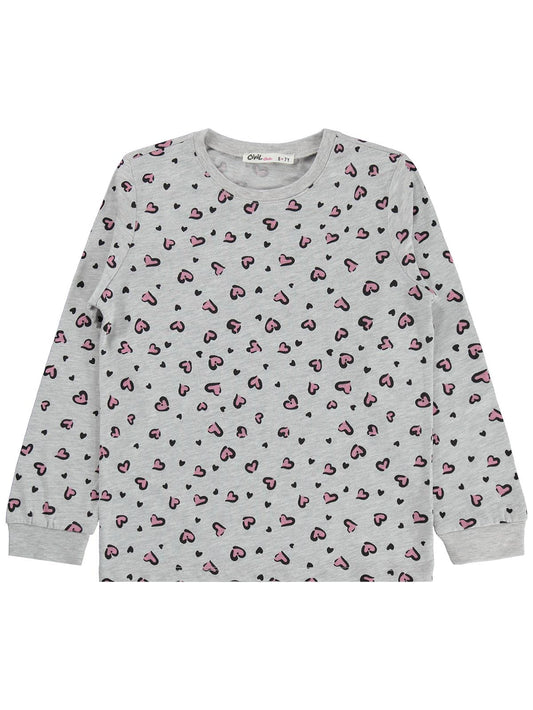 Civil Girls Kız Çocuk Leopar Pijama Takımı | Süprem Uzun Kol Bisiklet Yaka | Okul Kreş ve Günlük Kullanım - Gri