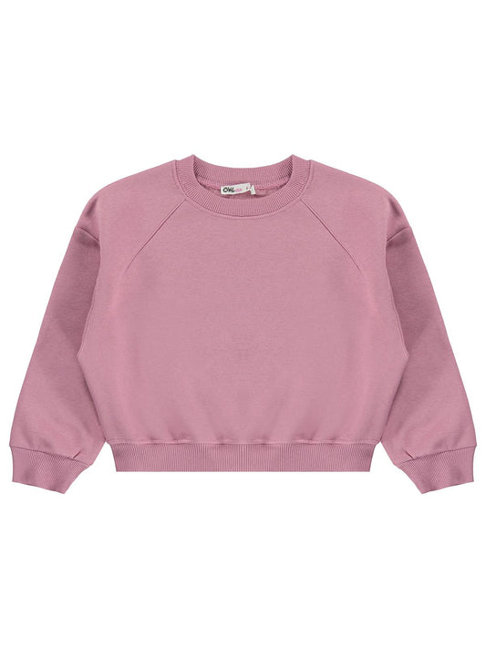 Civil Kız Çocuk Düz Sweatshirt | 3 İp Uzun Kol Bisiklet Yaka | Okul Kreş ve Günlük Kullanım - Pembe