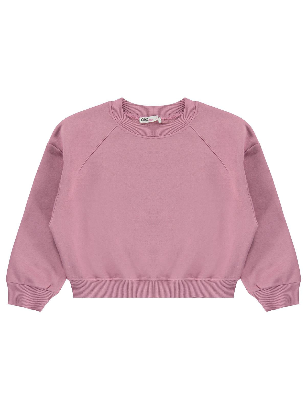 Civil Girls Kız Çocuk Düz Sweatshirt | 3 İp Uzun Kol Bisiklet Yaka | Okul Kreş ve Günlük Kullanım - Pembe