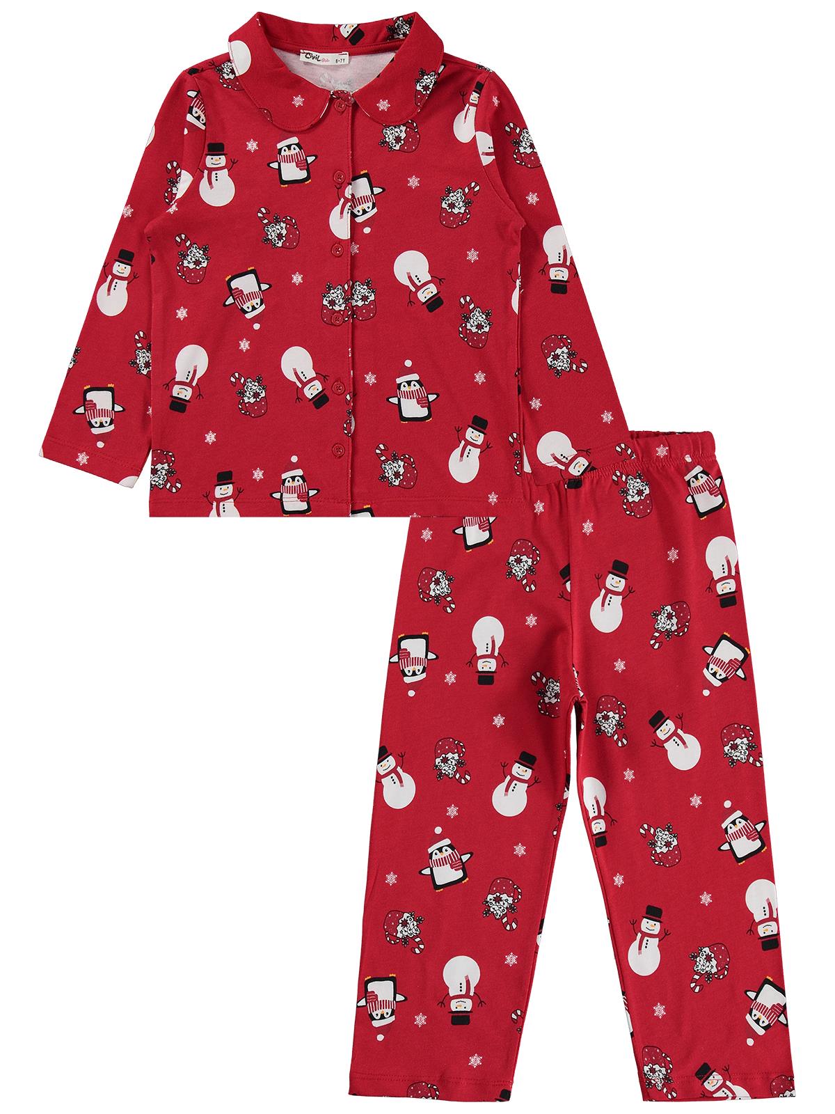 Civil Girls Kardan Adam Baskılı 10-13 Yaş Pijama Takımı - Kırmızı