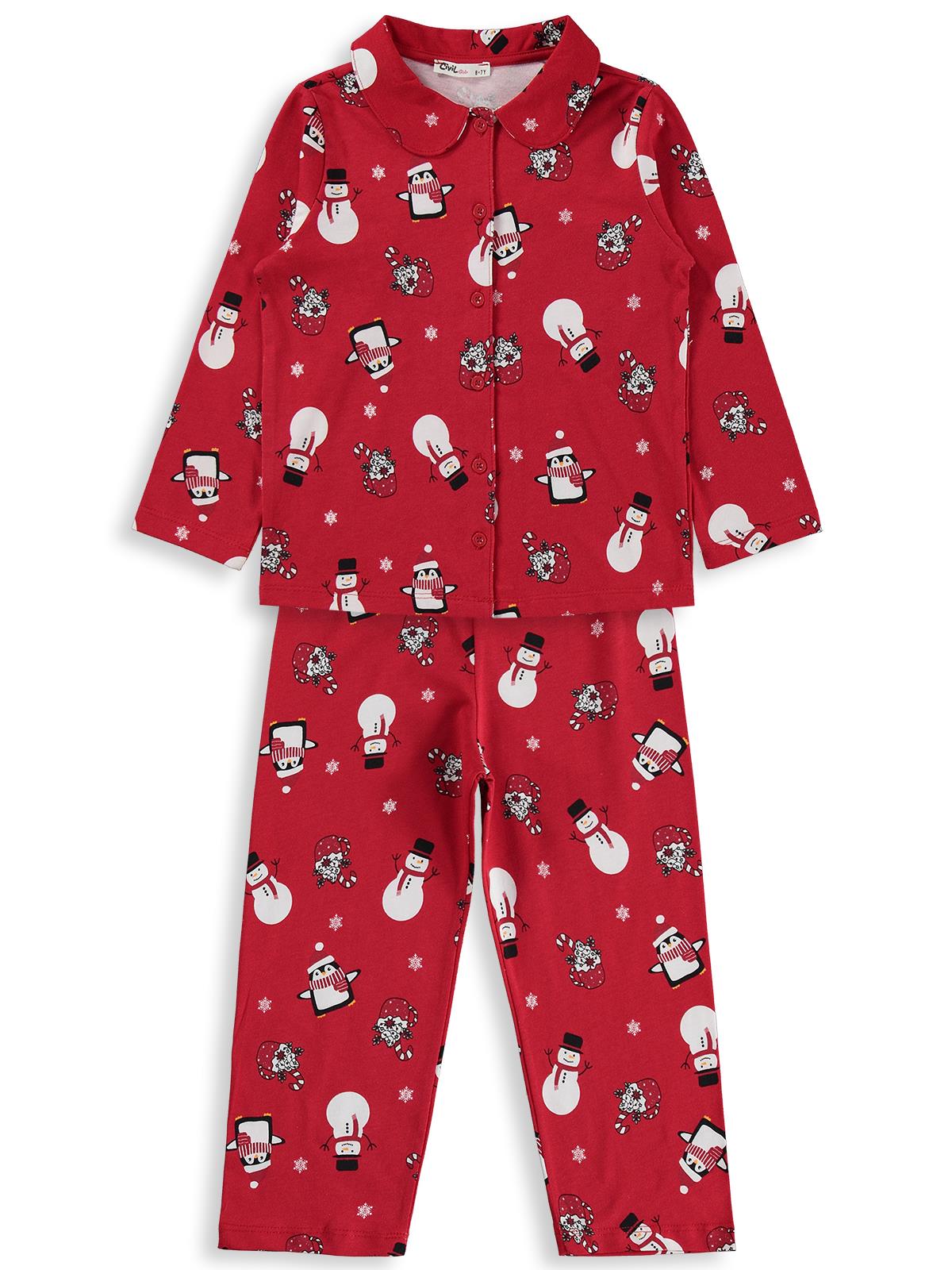 Civil Girls Kardan Adam Baskılı 10-13 Yaş Pijama Takımı - Kırmızı