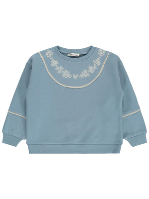 Civil Girls Çiçek Nakışlı 6-9 Yaş Sweatshirt - Mavi