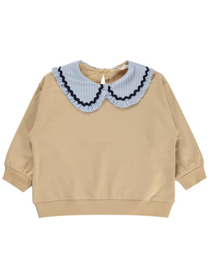 Civil Kız Çocuk Yakası Fırfırlı Sweatshirt | 2 İp Uzun Kol Bebe Yaka | Okul Kreş ve Günlük Kullanım - Bej
