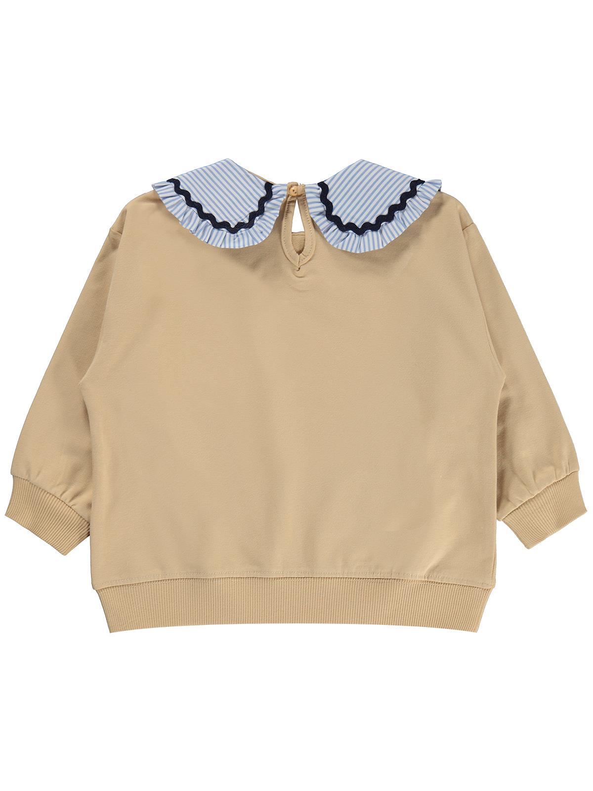 Civil Kız Çocuk Yakası Fırfırlı Sweatshirt | 2 İp Uzun Kol Bebe Yaka | Okul Kreş ve Günlük Kullanım - Bej