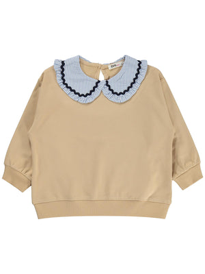 Civil Kız Çocuk Yakası Fırfırlı Sweatshirt | 2 İp Uzun Kol Bebe Yaka | Okul Kreş ve Günlük Kullanım - Bej