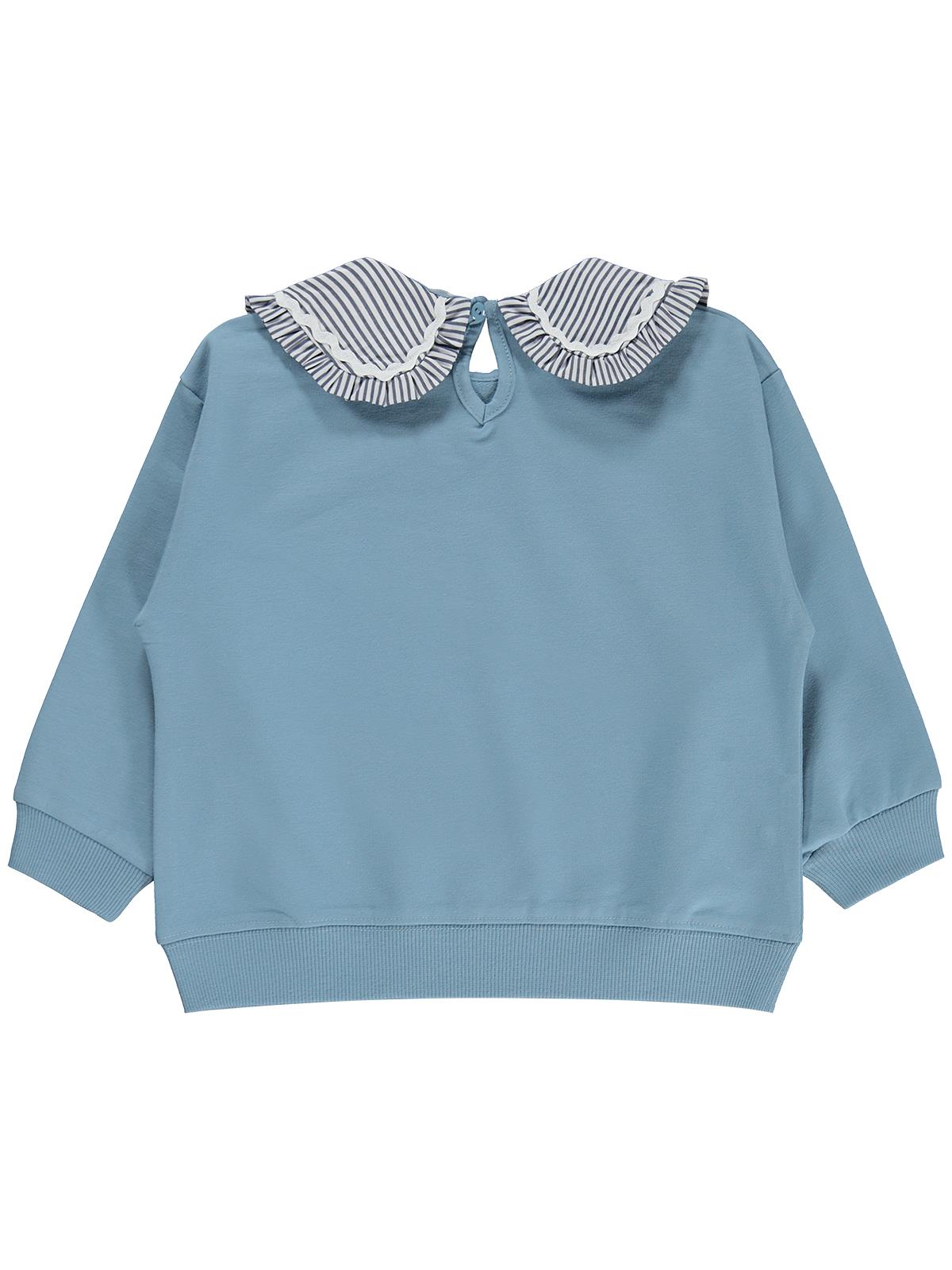 Civil Kız Çocuk Yakası Fırfırlı Sweatshirt | 2 İp Uzun Kol Bebe Yaka | Okul Kreş ve Günlük Kullanım - Mavi