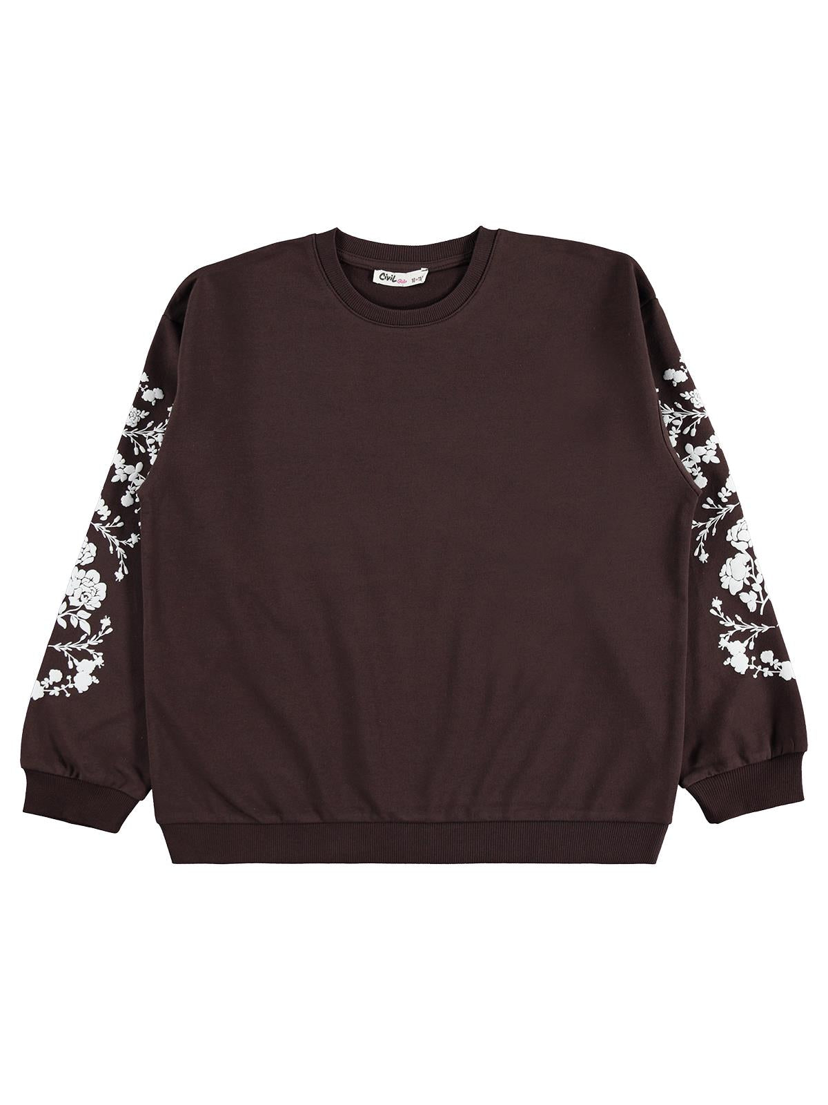 Civil Girls Çiçek Baskılı 10-13 Yaş Sweatshirt - Kahverengi