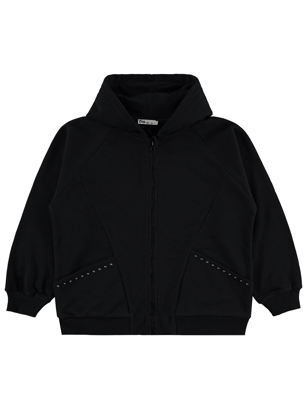 Civil Girls Taşlı 10-13 Yaş Hırka - Siyah