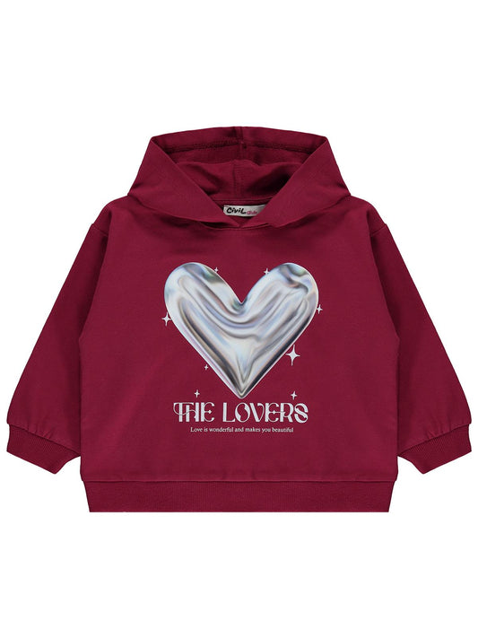 Civil Girls Kalp Baskılı 2-5 Yaş Sweatshirt - Bordo