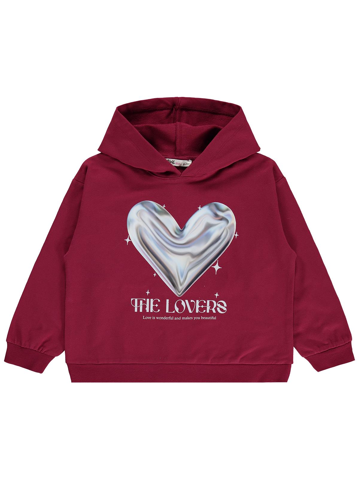 Civil Girls Kalp Baskılı 6-9 Yaş Sweatshirt - Bordo