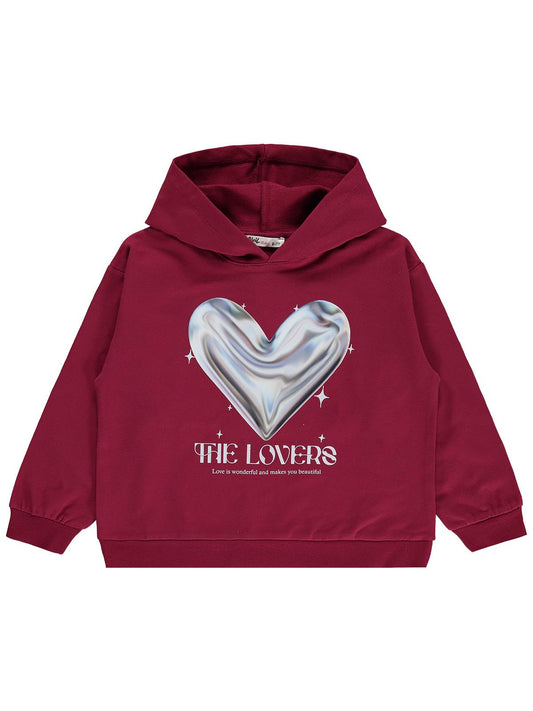 Civil Girls Kalp Baskılı 6-9 Yaş Sweatshirt - Bordo