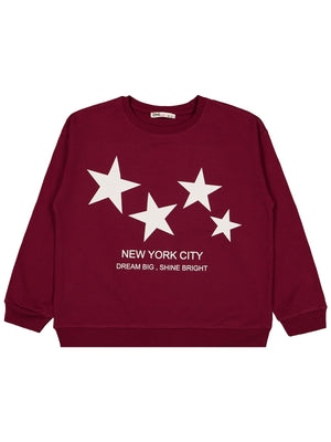 Civil Girls Yıldız Baskılı 10-13 Yaş Sweatshirt - Bordo