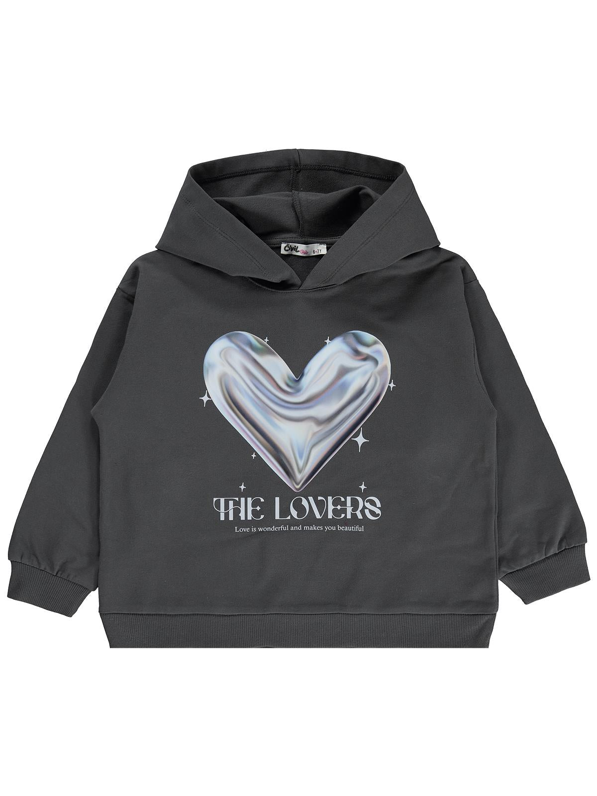 Civil Girls Kalp Baskılı 6-9 Yaş Sweatshirt - Gri