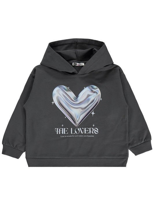 Civil Girls Kalp Baskılı 6-9 Yaş Sweatshirt - Gri