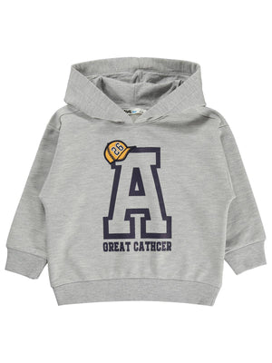Civil Erkek Çocuk A Baskılı Sweatshirt | 2 İp Uzun Kol Kapşonlu | Okul Kreş ve Günlük Kullanım - Gri