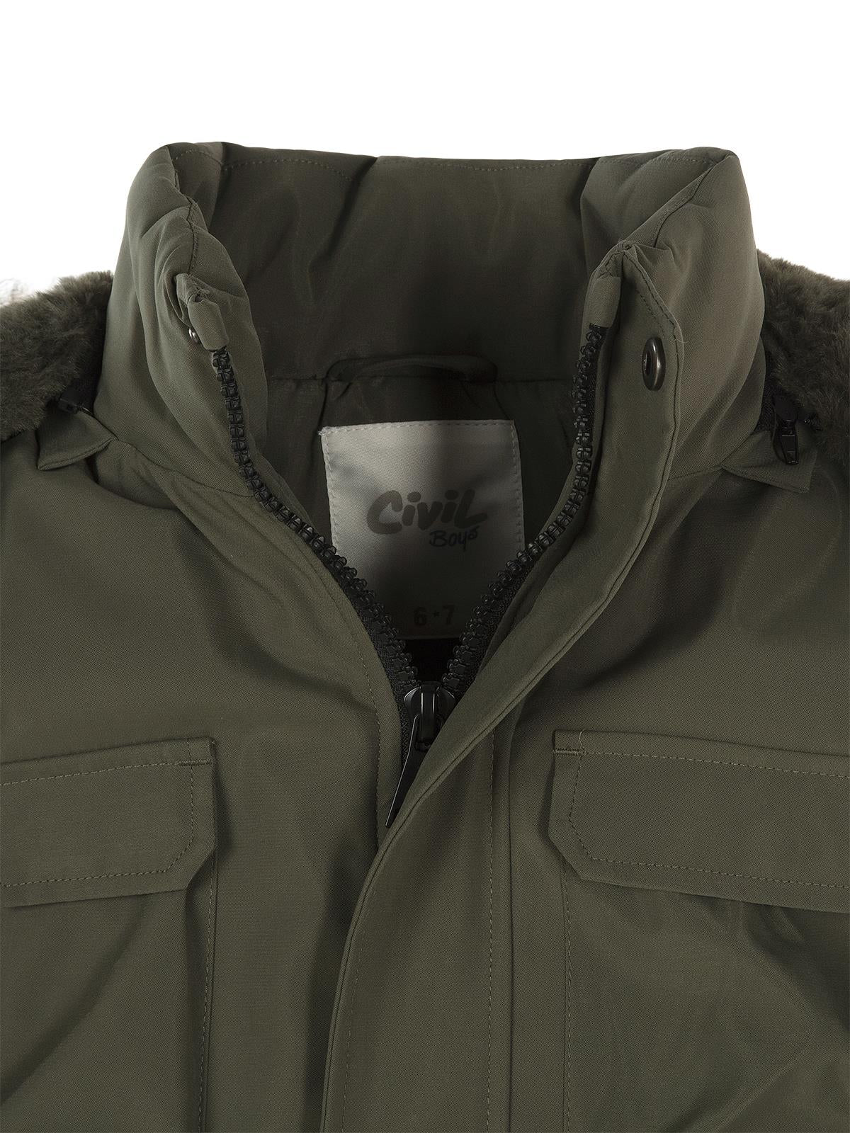 Civil Boys 4 Cepli Kürklü 10-13 Yaş Parka - Haki