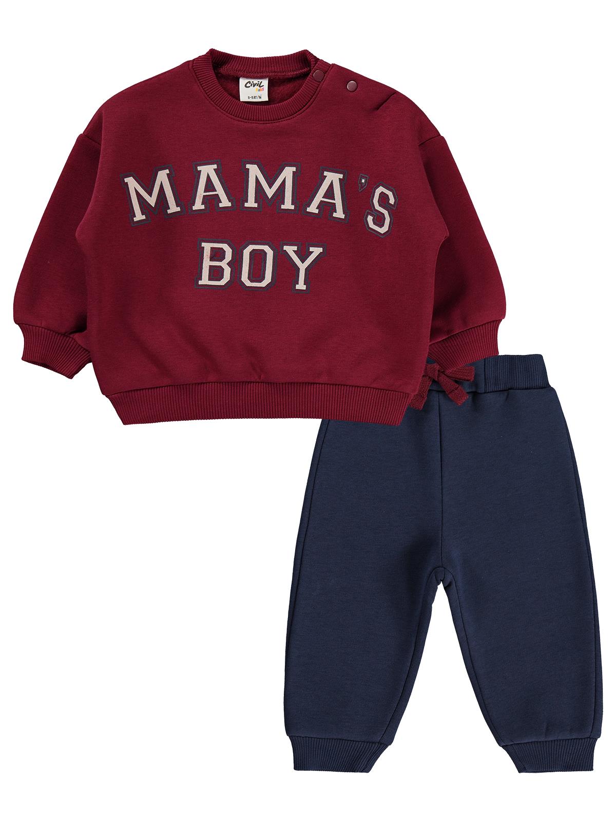 Civil Baby Mama's Boy Baskılı 6-18 Ay Takım - Koyu Bordo-Koyu İndigo