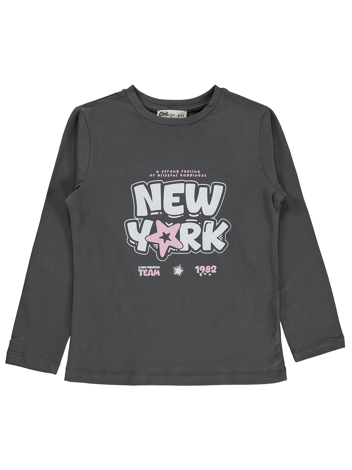 Civil Girls Newyork Baskılı 6-9 Yaş Sweatshirt - Gri