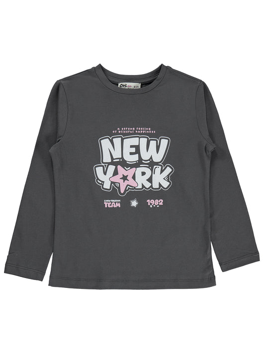 Civil Girls Newyork Baskılı 6-9 Yaş Sweatshirt - Gri