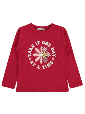 Civil Girls Take It One Day Baskılı 6-9 Yaş Sweatshirt - Kırmızı