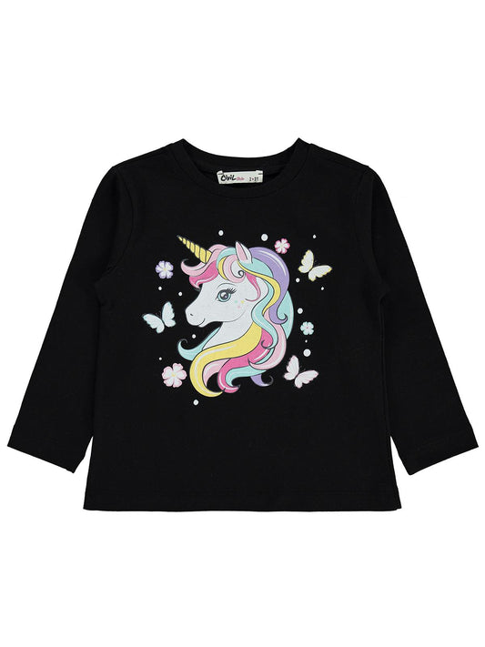 Civil Girls Unicorn Baskılı 2-5 Yaş Sweatshirt  - Siyah