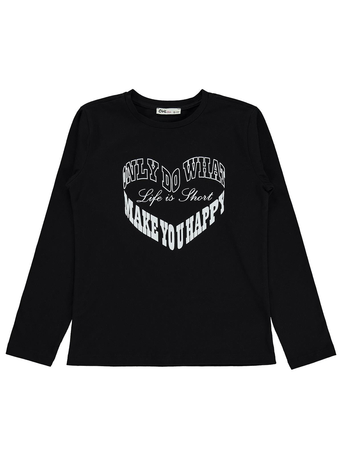 Civil Girls Wake You Happy Baskılı 10-13 Yaş Sweatshirt - Siyah