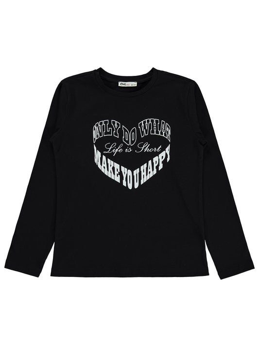 Civil Girls Wake You Happy Baskılı 10-13 Yaş Sweatshirt - Siyah