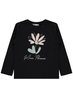 Civil Girls Flowers Baskılı 6-9 Yaş Sweatshirt - Siyah