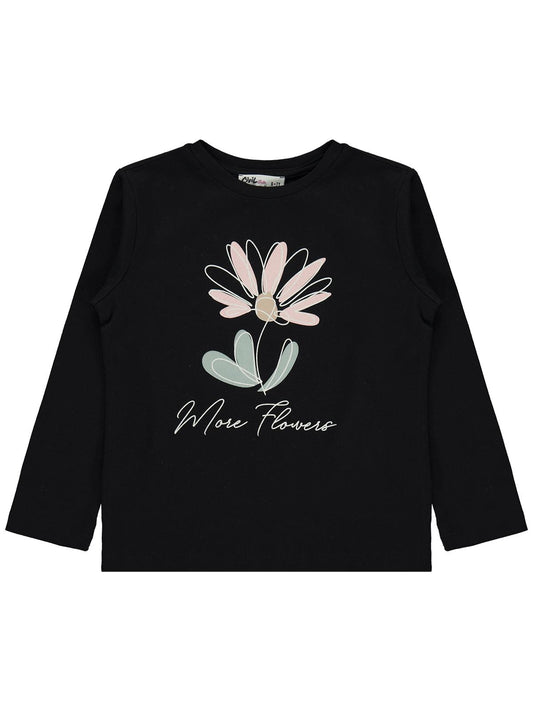 Civil Girls Flowers Baskılı 6-9 Yaş Sweatshirt - Siyah