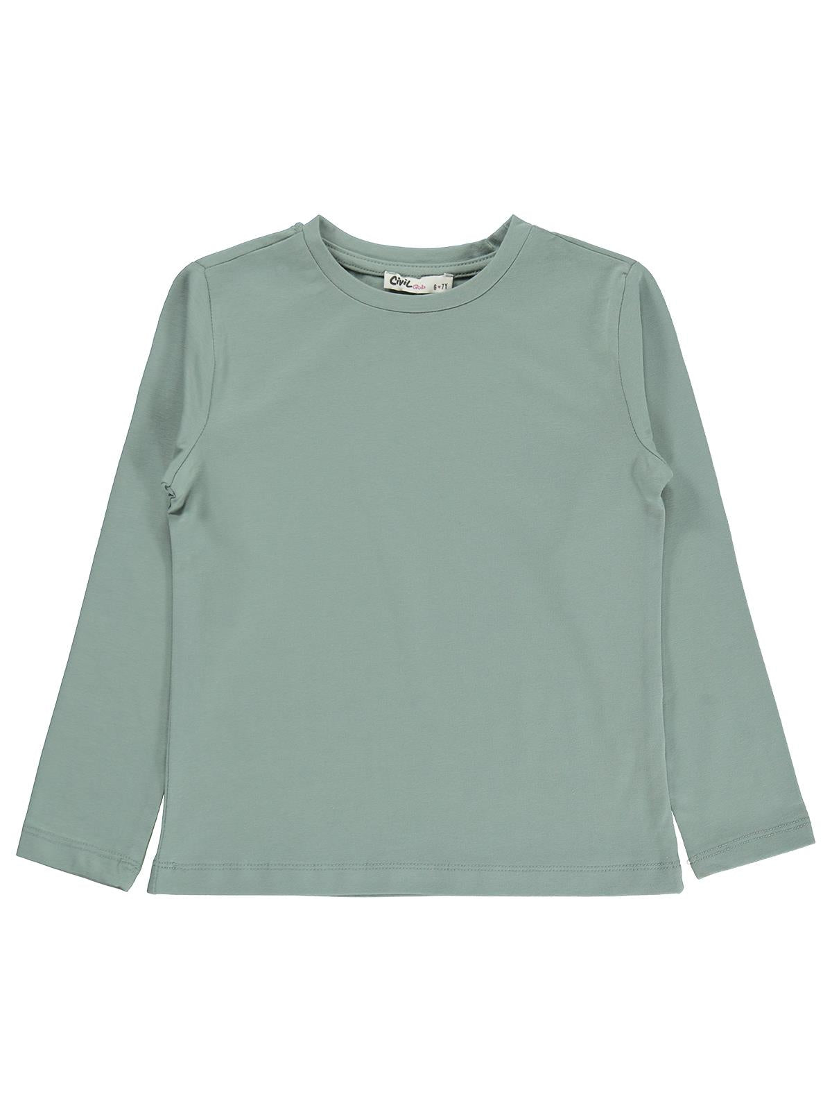 Civil Kız Çocuk Basic Sweatshirt | Likralı Süprem Uzun Kol | Okul Kreş ve Günlük Kullanım - Yeşil