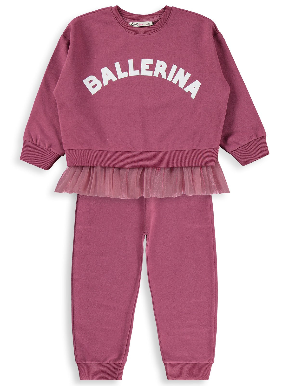 Civil Girls Ballerina Baskılı 2-5 Yaş Eşofman Takımı - Lila