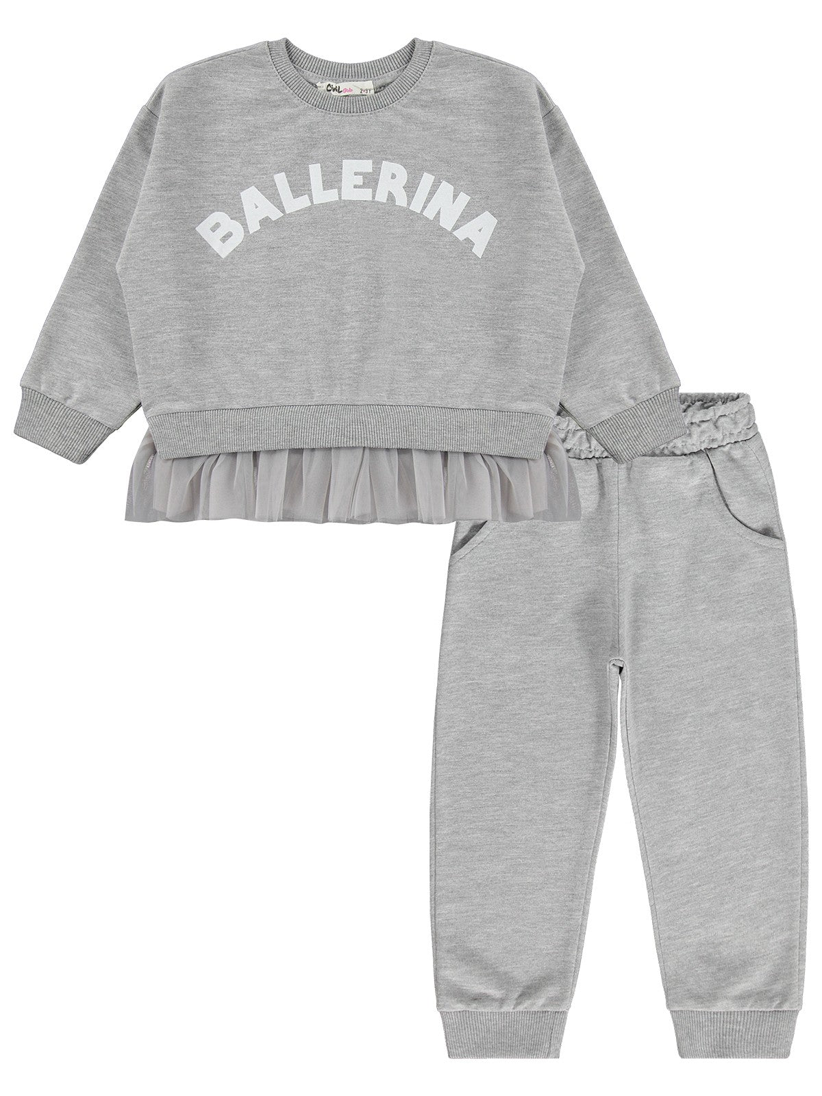 Civil Girls Ballerina Baskılı 2-5 Yaş Eşofman Takımı - Gri