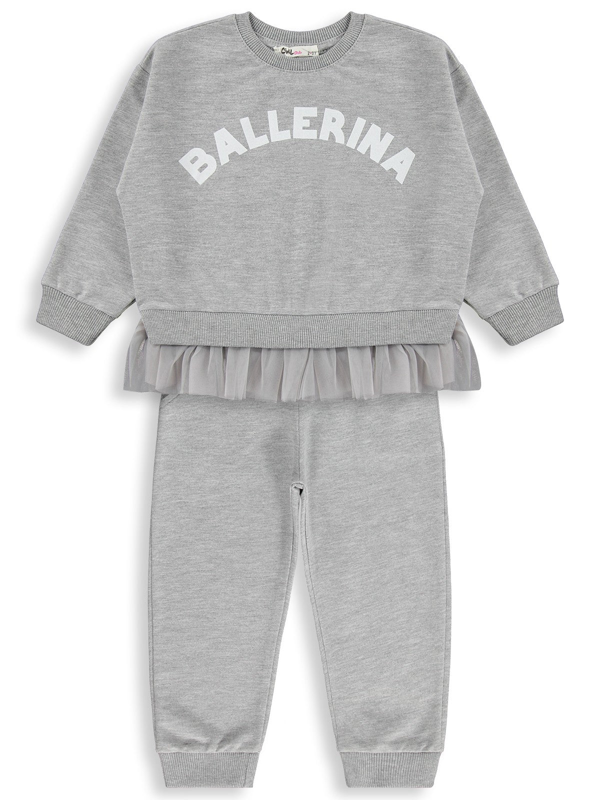 Civil Girls Ballerina Baskılı 2-5 Yaş Eşofman Takımı - Gri