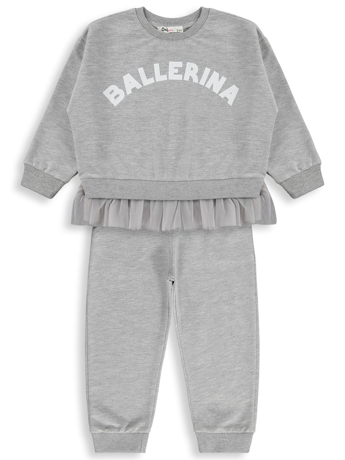 Civil Girls Ballerina Baskılı 2-5 Yaş Eşofman Takımı - Gri