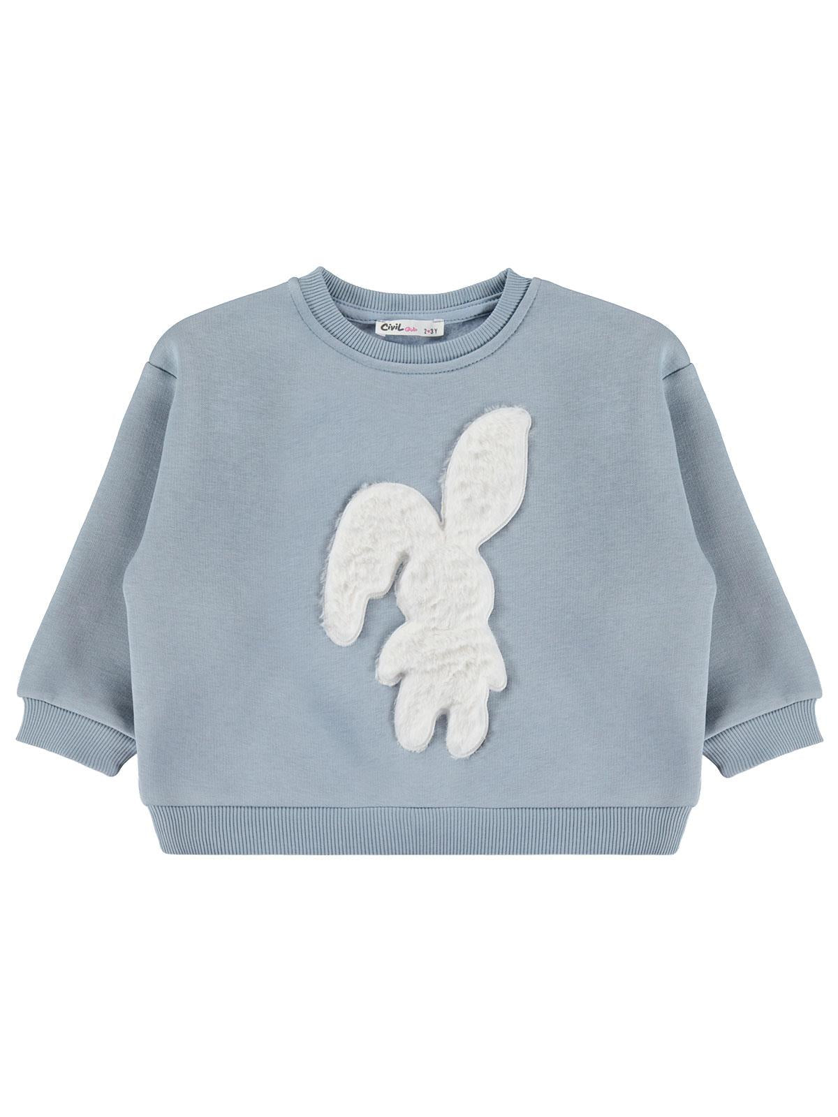 Civil Girls Tavşan Nakışlı 2-5 Yaş Sweatshirt - Mavi