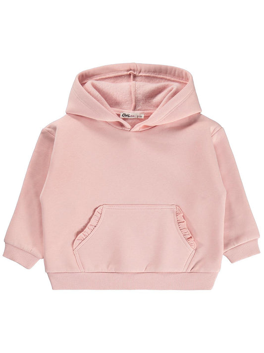 Civil Girls Kız Çocuk Kanguru Cepli Fırfırlı Sweatshirt | 3 İp Uzun Kol | Okul Kreş ve Günlük Kullanım - Pembe
