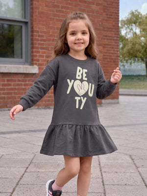 Civil Girls Be You TY Baskılı 2-5 Yaş Elbise - Gri